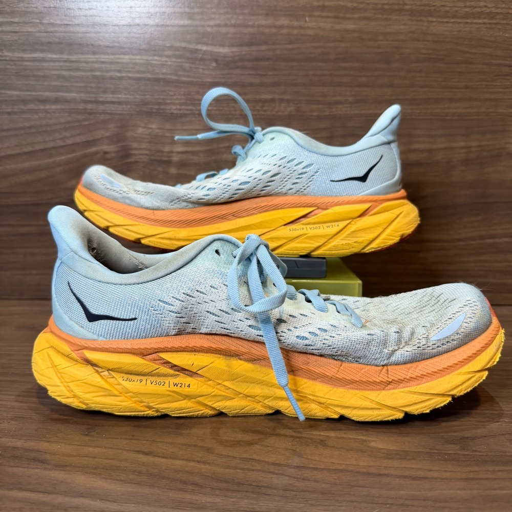 Hoka Clifton 8 Running Shoes Womens‎ 8 Blue Orange Good Cushioned Athletic
